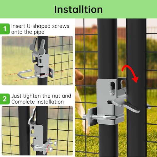 Kennel Gate Latch Butterfly Latch Kennel Gate Latch for 1-3/8'' Chain Link Dog Kennel Gate Latch for Kennel Gate Frame, with U-Bolt & Nuts (2 Pack)