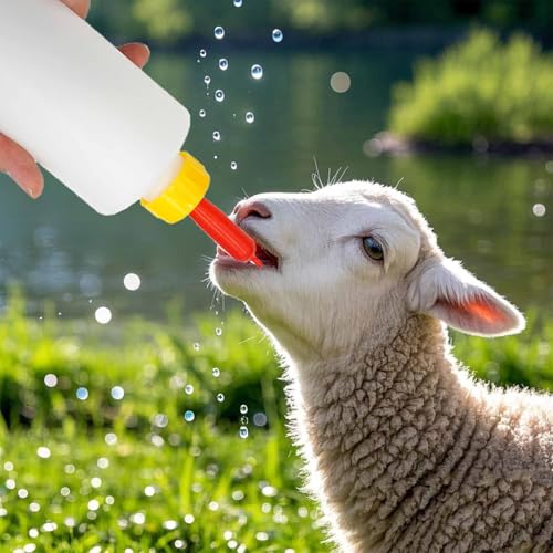 Goat Nursing Bottles Set, 2 Pieces 400 ml Lamb Feeding Bottle Kit 10 Pieces Small Animal Liquid Milk Drink Parts for Feeding Accessories Cow Sheep Puppy Pig Goat Supplies