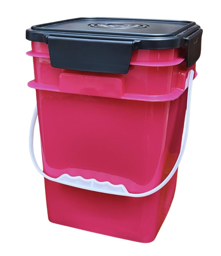House Naturals 4 Gallon Square Food Grade Plastic Bucket with Lid, Made in USA (Pack of 2) BPA Free (Magenta) - color: Magenta