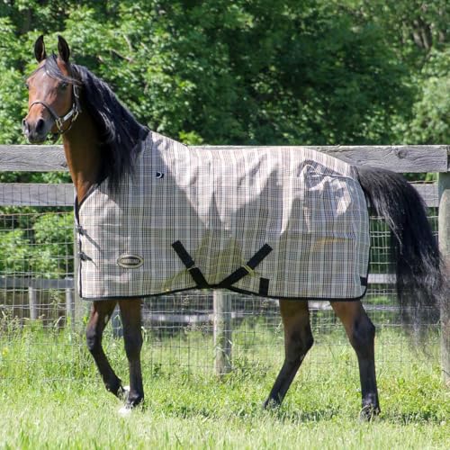 Country Pride Textilene Fly Sheet for Horses, Durable Breathable Mesh, Adjustable Double Buckle Front, Elastic Hind Leg Straps, Bias Surcingles, Black/Tan Plaid (62 in) - size: 62 in