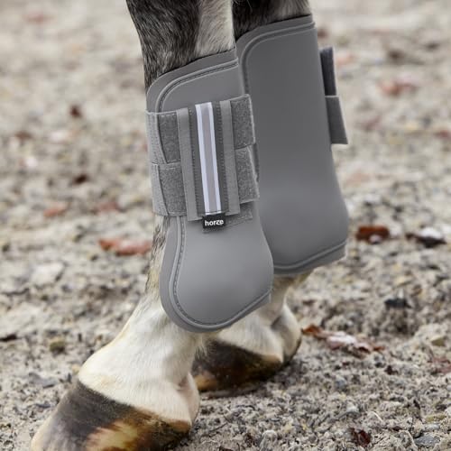 HORZE Adepto Open Front Tendon Boots | Durable Shell with Neoprene Lining - Steel Grey - Cob - color: Steel Grey, size: Cob