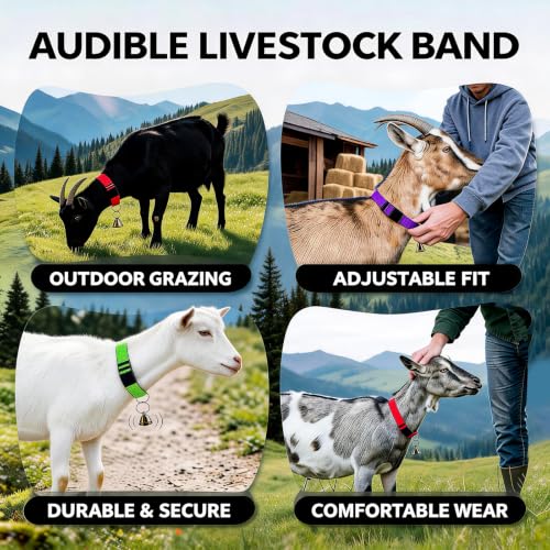 3Pack Goat Collar,with Bells, Adjustable for Small Farm Animals, Goat Supplies and Cow Bell Collar, Sheep, Cow and Grazing