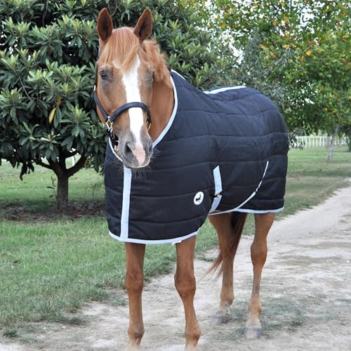 Jeffers Equine Closed Front Horse Stable Blanket, 84 Inch – Warm Insulated Stall & Barn Layer, Lightweight Polyfill Winter Blanket for Horses, Indoor Use, Travel, Grooming – Black Silver - size: 84 in