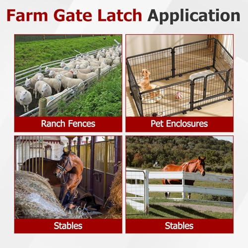 findmall Heavy Duty 2 Way Farm Gate Latch 1 Pack Fence Gate Accessory | For Metal Gates, Livestock Areas, Horse Corrals Ranches and Farms with Mounting Screws and Directions