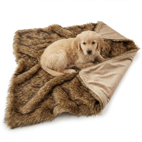 IHAPPYDOG Faux Fur Dog Blanket, Waterproof Couch Cover, Brown 40"x30" - color: Brown, size: 40" x 30"