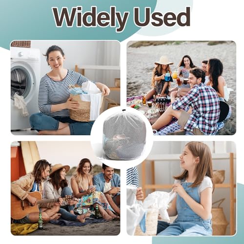 Small Laundry Bags Mesh for Delicates - White Polyester Wash Bags with Drawstring for Socks, Lingerie, Travel, Dorm, Machine Washable, 15.75×18.9 inches