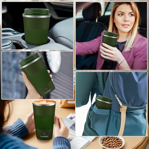 MOMSIV 17oz Travel Coffee Mug, Insulated Coffee Cup with Leakproof Lid - color: B-Dark Green-17oz