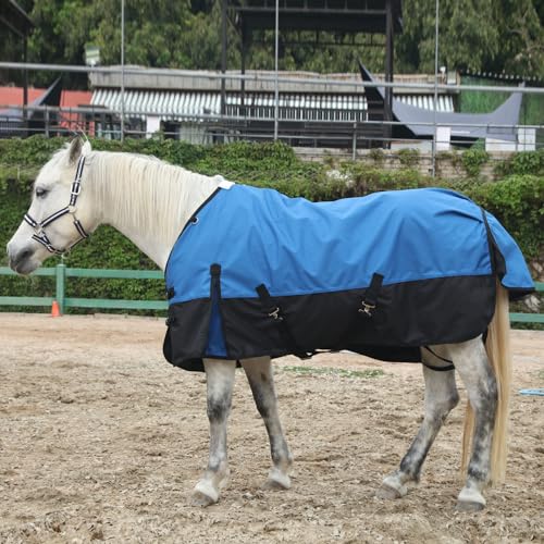 1200D Horse Blanket, 0g No-Fill Waterproof Turnout Rain Sheet | 1200D Ripstop Outer, Waterproof Breathable Shell, Anti-Rub Lining, 0g No-Fill, Keep Dry in Mud & Wet Weather, Large Tail Flap - color: Blue Black, size: 75"
