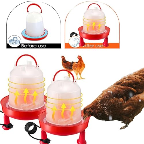 Heated Chicken Waterer for Winter, Automatic Thermostatically Controlled Heated 6L Outdoor Hanging Heated Poultry Waterer, Heated Waterer for Chicken Coop, Duck, Goose and Turkey Coops (Red-1pc)