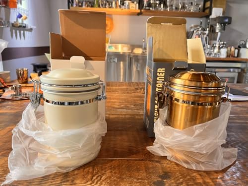 PRINCE G Airtight Coffee Canister with Scoop – Premium Stainless Steel Coffee Storage Container – Light Blocking Vacuum Seal – Keeps Coffee Beans Fresh – 9.1 oz – Bronze - color: Bronze