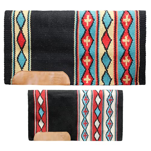 Tahoe Tack 34" x 36" Gemma New Zealand Wool Western Saddle Blanket Pad - color: Black/Tan/Turquoise/Gold/White