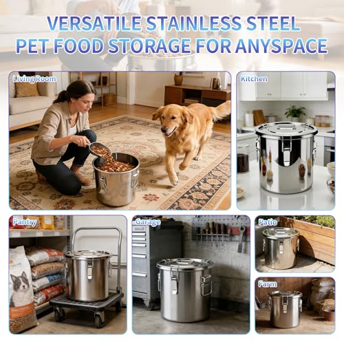 5LB Stainless Steel Dog Food Storage Container, Airtight Metal Pet Food Storage Bin with Lid and Scoop, Large Dog Food Container for Dry Food, Keep Fresh, Easy to Clean