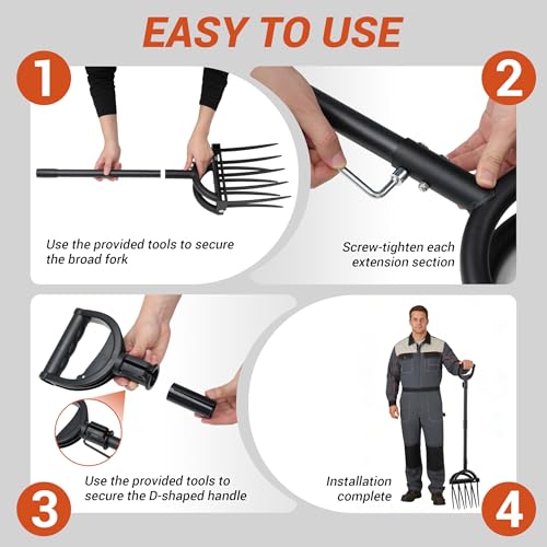 Broad Fork Garden Tool, Heavy Duty 5+4 Sharp Tines BroadFork Hand Tiller Garden Pitchfork with Ergonomic Handles for Spading Digging Fork Gardening Cultivating Composting and Loosening