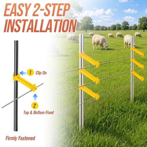 100 Pcs 5 Inch Snap-On T-Post Electric Fence Insulators, Yellow