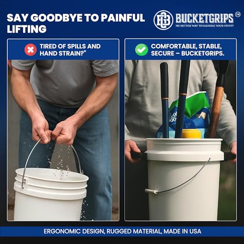 Heavy-Duty Bucket Handle Grips – Ergonomic Pair for Buckets, Easy-Carry Comfort Side Handles, Fits Most Standard Bucket Sizes Including 5-Gallon