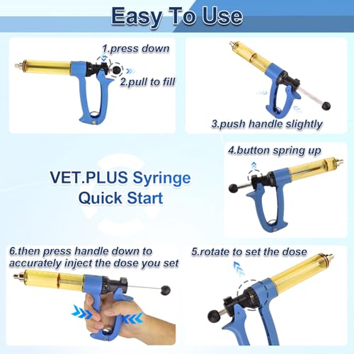 VET.PLUS 50ML Automatic Livestock Syringe for Cow Goat Hog Sheep with Two Tubes, Continuous Repeating Cattle Vaccine Gun, Dose Adjustable Luer Lock Interface Syringe - size: 2 Tubes (50ML)