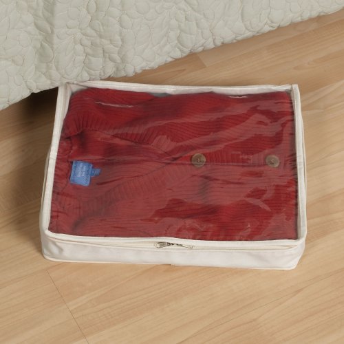 Household Essentials Canvas Sweater Storage Bags 2 Pack, Breathable Under Bed & Closet Organizer with Clear Window & Zipper, Soft-Sided Storage for Sweaters, Blankets & Linens - size: 2-Pack, style: Sweater Storage Bag