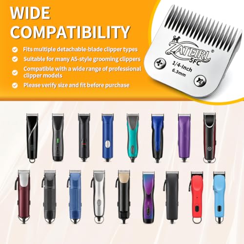 Size 5FC Detachable Pet Grooming Clipper Blade with Ceramic Cutter, 6.3mm 1/4 Inch Cut Length, Silver, Compatible with Andis, Oster A5, Wahl KM10, 3 Pack - color: Silver, size: 5FC 6.3mm - 3 Pack
