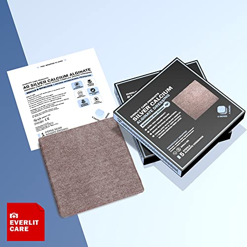 EVERLIT AG Silver Calcium Alginate Wound Dressing | Absorbent Non-Stick Sterile Dressing Pad | Gentle Gauze with Natural Gelling Fiber for Wound Care - size: 4" x 4" | Pack of 5