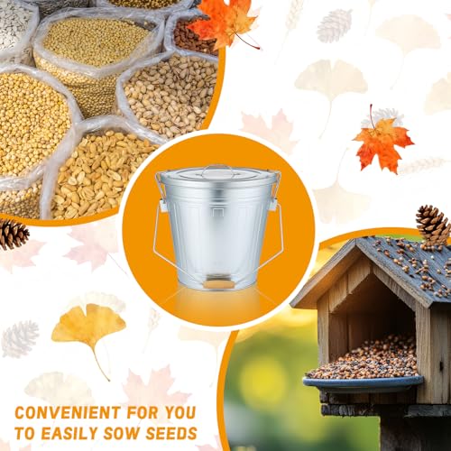 Yungyan 2 Pcs 4.5 Gallon Bird Seed Containers Storage Galvanized Steel Metal Food and Seed Locking Bucket Bin with Scoop, Rustic Farmhouse Feed Containers, Disassembled Outer Frame