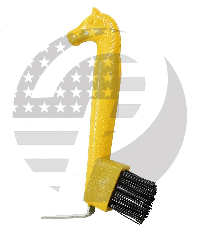 Horse Head HOOF PICKS WITH BRUSH (Yellow) - color: Yellow