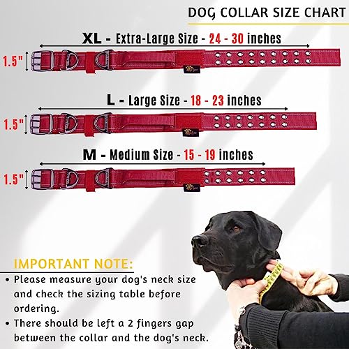 ADITYNA Heavy Duty Dog Collar for Medium Dogs with Traffic Handle - color: Burgundy, size: Medium: Fit 15-19" Neck