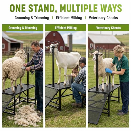 Livestock Trimming Chute, 650 LBS Goat Milking Stand with Ramp, Black - color: Black + Ramp