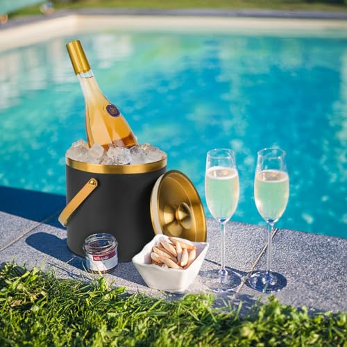 3L Insulated Stainless Steel Ice Bucket for parties with lid & scoop - color: Black