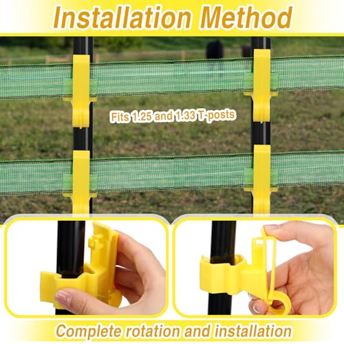 Chunful 200 Pcs T-Post Poly Tape Insulator Large Snap T-Post Holding Electric Fence Insulator for Farm Fence (Yellow) - color: Yellow