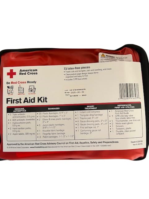 American Red Cross Officially Licensed Product, First Aid Kit, 73 Piece Emergency Medical Supplies to Treat Minor Injuries