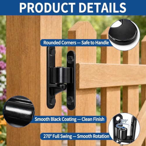 TamBee Heavy Duty Gate Hinges for Metal Wood Fence, 304 Stainless Steel 600LB, Bolt-On Weld-On Outdoor Farm Barn Shed Driveway Chain Link Fence Parts with Screws, 2 Pack Black