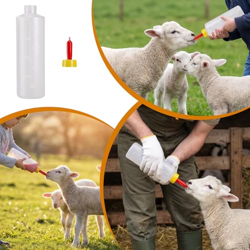 12 Pcs Goat Nipple and Bottles Set, 400 ml/13.5 oz Small Animal Feeding Bottles Lamb and Kid, Livestock Baby Bottle for Sheep, Lamb, Calf and Other Mammal Feeding Bottle
