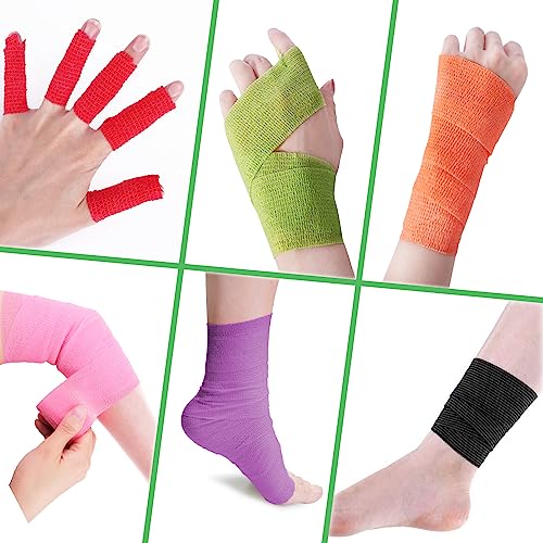 48 Pack 2” x 5 Yards Self Adhesive Bandage Wrap Athletic Elastic Breathable Cohesive Bandage Wrap Rolls for Stretch, Sports, First Aid, Wrist, Ankle Sprains, Swelling, Vet Wrap - color: Multi-color