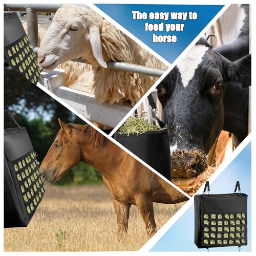 1Pcs Hay Bag for Horse,Slow Feed Bag Heavy Duty 1200D Oxford Fabric Hay Bag with Front Hay Nets Design and Zipper Large Top Load Feeding Bag for Horses and Livestock,24x11x24 Inch,Black