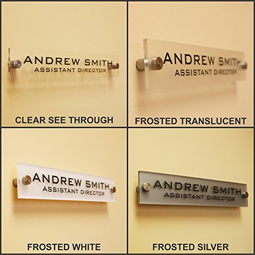 Personalized Office Wall Name Plate Sign. Modern Stainless Steel Legs (Frosted Silver) - color: Frosted Silver