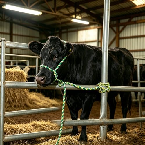 Cattle Rope Halter for Cow, Calf, Goat - 68.9in Braided Lead - color: Green