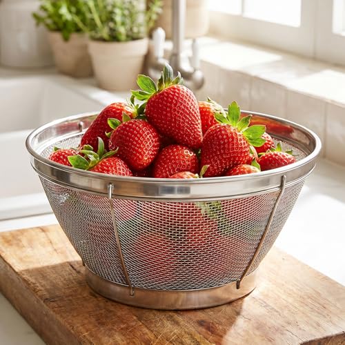 Rice Strainer Fine Mesh, Stainless Steel Colander Fine Mesh Strainer for Pasta, Rice, Fruit, Metal Net Baskets for Strain, Drain, Rinse or Steam
