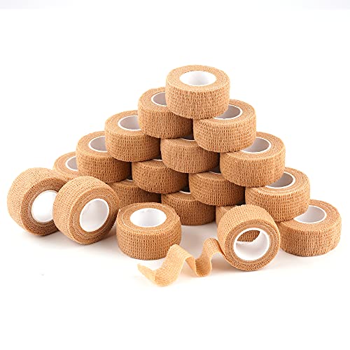 24 Pack Self Adherent Cohesive Wrap Bandages 1 Inches X 5 Yards,First Aid Tape, Elastic Self Adhesive Tape, Athletic, Sports wrap Tape, Bandage Wrap for Sports, Wrist, Skin Colour Athletic Tape - size: 24 Count (Pack of 1)