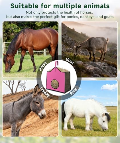 Hay Feeder for Goats and Horses - Slow Feed Design, Heavy Duty Hanging Hay Bag for Barn, Trailer & Paddock, Easy to Hang & Clean(2pcs, Pink) - color: 2pcs-pink