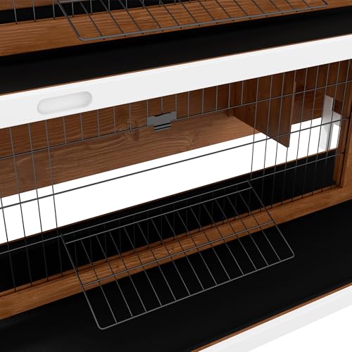 PawHut 54" 2-Story Large Rabbit Hutch Bunny Cage, Lockable Doors Brown - color: Coffee Brown