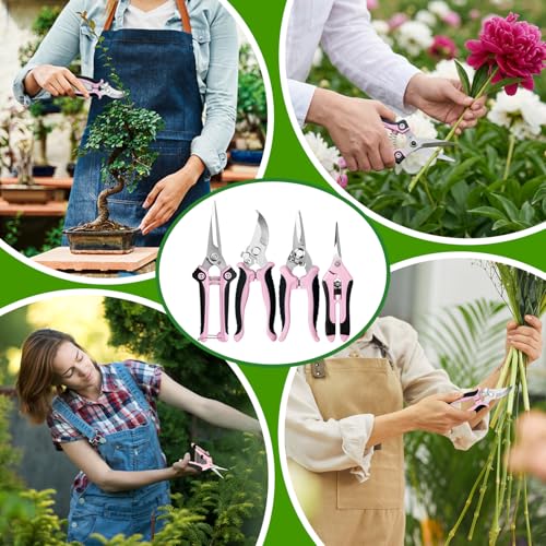 EWPJDK 4 Pack Garden Pruning Shears Scissors Clippers Stainless Steel - color: Pink