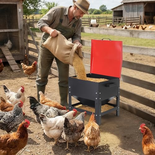 Garvee Metal Chicken Feeding Box, 80 lbs Large Capacity, Portable Feeder - size: 80 LBS