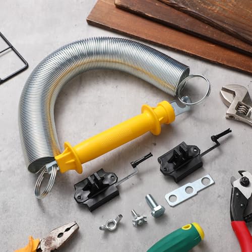 2 Set Electric Fence Gate Kit Contains 16 Feet Long Compressed Spring Black Insulators and Other Fasteners Wooden Post Electric Fence Handle Set with Anchors for Pasture Garden