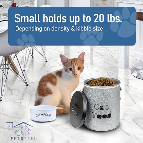 Medium 30lb Cat & Small 20lb Dog Pet Food Storage Canister with Scoop – Durable & Airtight for Freshnesss, Minimalist Design & Recyclable, Medium Metal Container(Combo - Small Dog Bin & Med Cat Bin) - size: Combo - Medium Cat 30lb & Small Dog 20lb