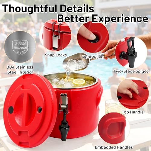 2 Gallon Insulated Beverage Dispenser 304 Stainless Steel, Double-Wall & Leak-Proof, Hot or Cold Drinks, Wide Mouth for Ice, Portable Cooler for Camping, Party, Sports - size: 2 Gallon