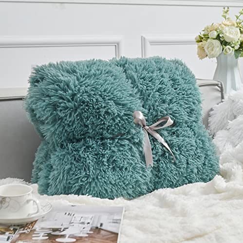 GONAAP Fuzzy Faux Fur Throw Blanket for Couch, Light Teal, 50"x60" - color: Light Teal, size: Throw(50"x60")
