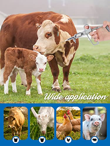 NEWTRY 5ml Livestock Syringe, Continuous Adjustable Animal Syringe | Stainless Steel, for Cattle Sheep Pig Goat Adjustable Dose Lightweight with10 needles & a hose