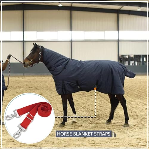 Premium Horse Blanket Sheet Leg Straps, Replacement Stretchy Belly Strap with Double Swivel Snaps, Adjustable Elastic Length from 24 to 42 Inch Winter Blanket - color: Red