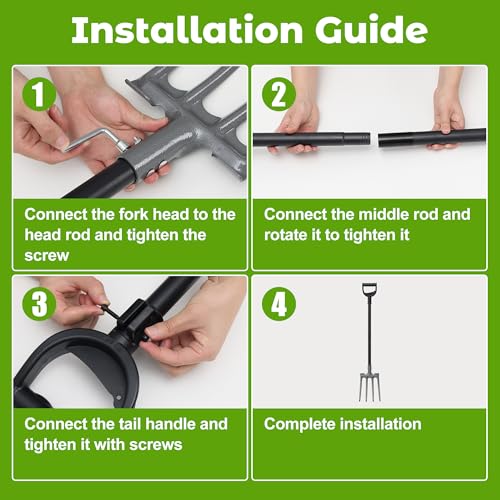 Pitch Fork, Metal Broadfork Garden Tool Long Handle, 4 Tine Mulch Hay Manure Digging Bedding Hay Potato Garden Fork Shovel for Gardening Loosening Soil Compost - size: 47"