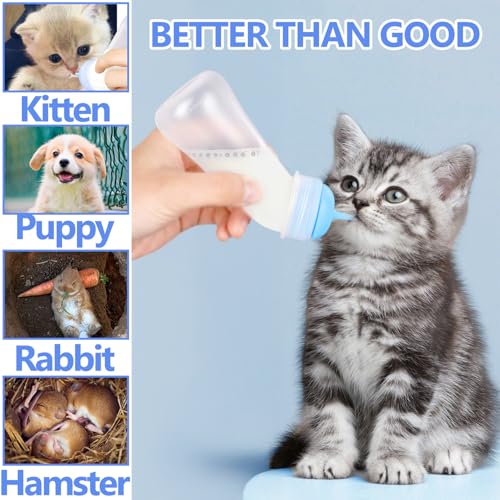 Pet Feeding Bottle,3 Pack Wide Mouth Angled Nursing Bottle, 3 Sizes Nipples with Ventilation Valve Resistant Tearing Perfect for Puppies, Kittens, Small Wildlife(Blue) - color: blue